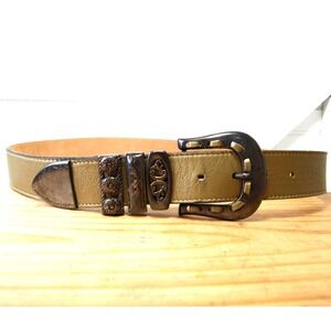 Women's Leather belt Large Streets Ahead Metallic Gold with Silver tone Buckle
